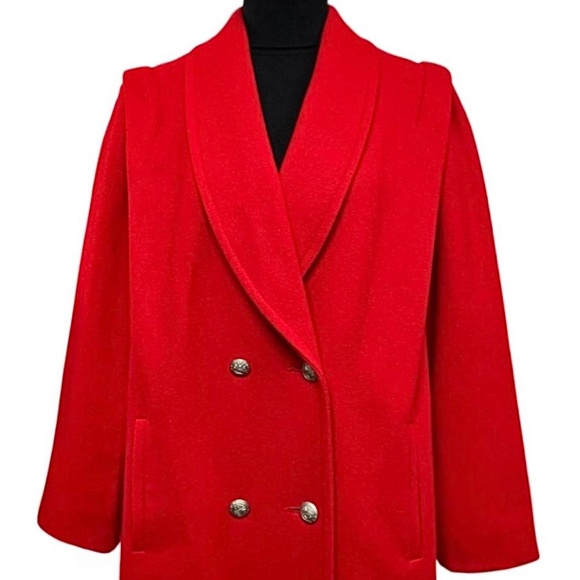 Jofeld Vintage 80s Red Wool Blend Double Breasted Long Dress Coat Size L - Picture 2 of 8